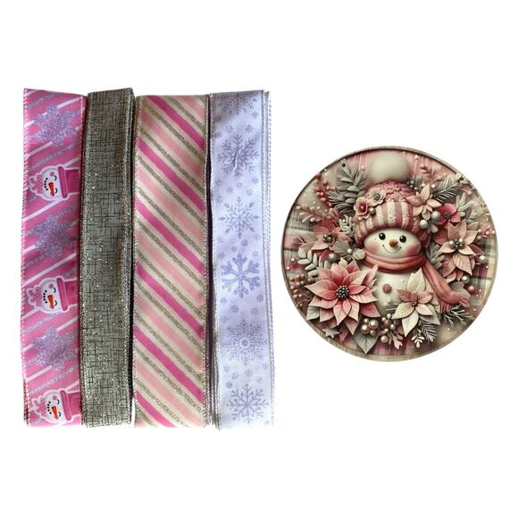 Blush Snowman Sign & Ribbon Bundle | Pink Winter Wreath Kit | Christmas Wreath - Picture 5 of 5